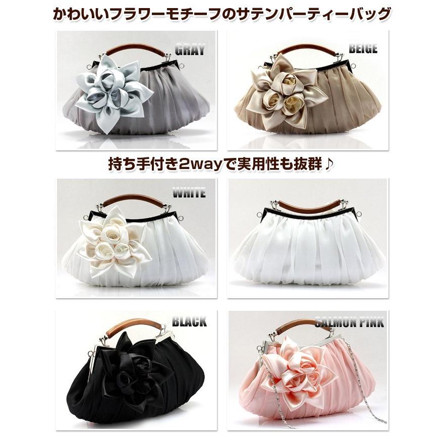 フラワー モチーフ ＆ 持ち手付き 2way サテン パーティー バッグ 結婚式 レディース パーティーバッグ |  | 02