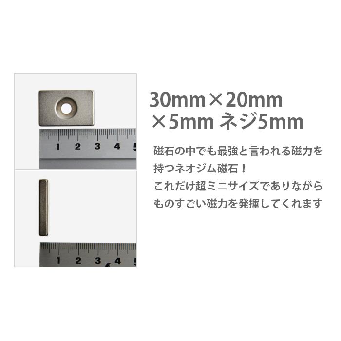 小さくても 超強力 磁石 １個 長方形皿穴付き ネオジウム磁石 マグネット 30mm×20mm×5mm ネジ5mm 鳩よけ |  | 04