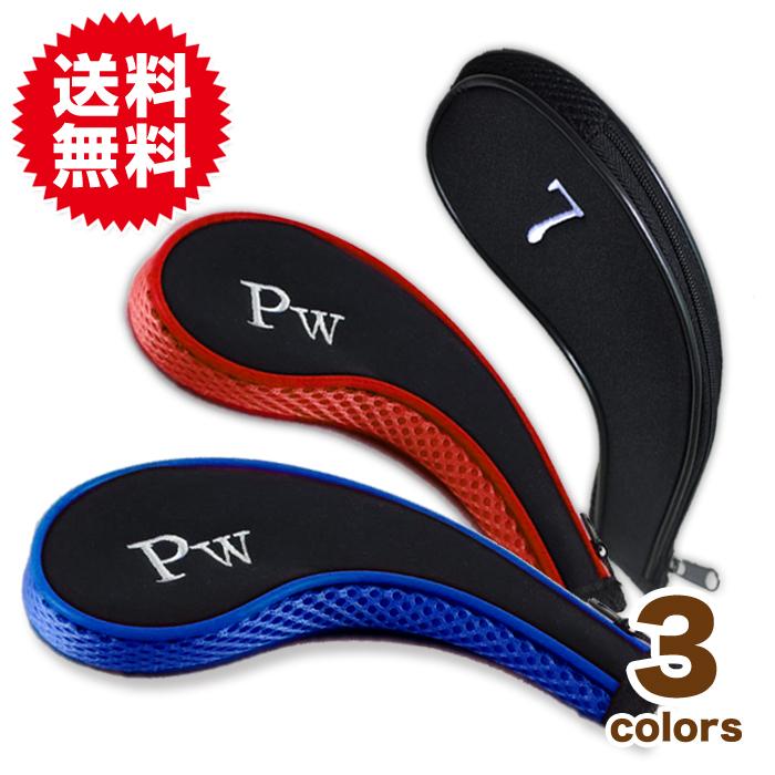 アイアンカバー ファスナー タイプ チャック付き アイアン カバー ヘッドカバー トップカバー ゴルフクラブ アイアン用 番手 黒 スポーツ ブラック レッド | 