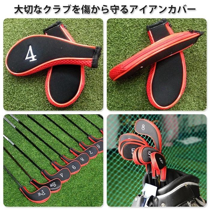 アイアンカバー ファスナー タイプ チャック付き アイアン カバー ヘッドカバー トップカバー ゴルフクラブ アイアン用 番手 黒 スポーツ ブラック レッド |  | 01