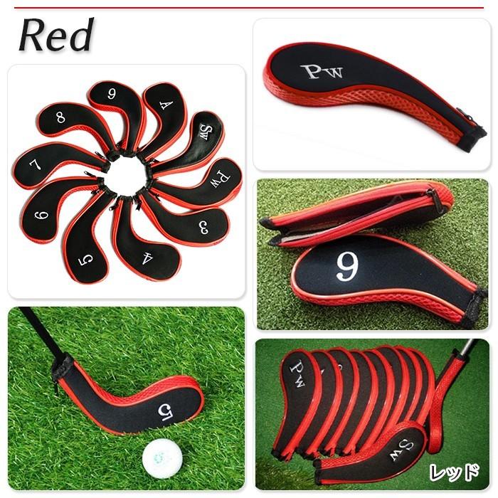 アイアンカバー ファスナー タイプ チャック付き アイアン カバー ヘッドカバー トップカバー ゴルフクラブ アイアン用 番手 黒 スポーツ ブラック レッド |  | 03