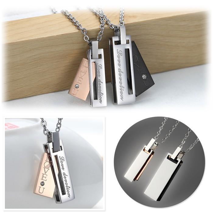 【ペア販売】ペア ネックレス セット プレート ストーン チェーン付き アクセサリー 記念日 ペアで使える ペアペンダント ペアネックレス ステンレス |  | 01