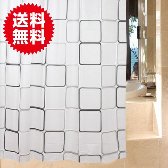 シャワーカーテン バスカーテン 防カビ 防水 おしゃれ フック ポリ 180 白 黒 モノトーン リング付 | 