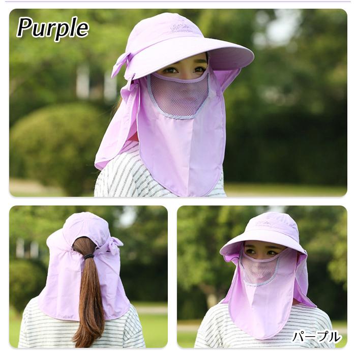 3WAY UVカット サンバイザー 日よけカバー付き 帽子 リボン 紫外線対策 取り外し可能 日よけ 男女兼用 つば広 ガーデニング 農作業 |  | 08