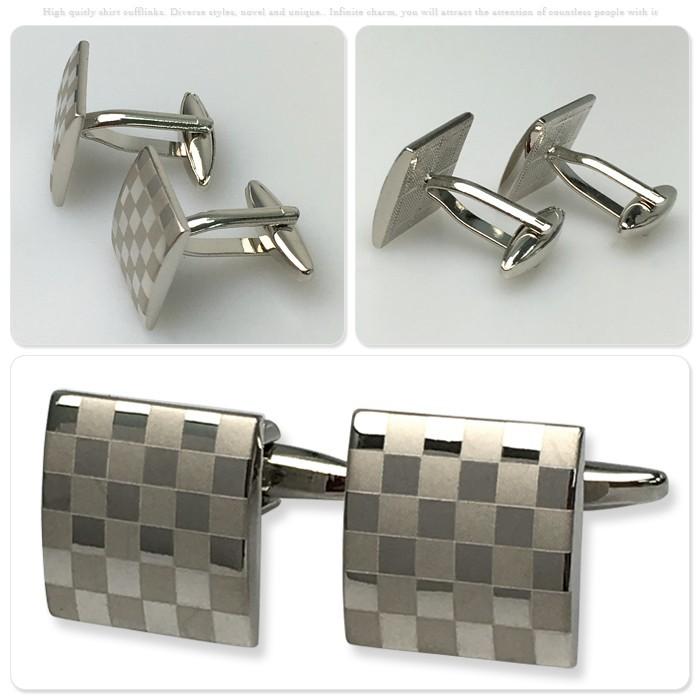 カフス カフスボタン シルバー カフリンクス メンズ ツートン チェック 格子柄 シンプル ビジネス 冠婚葬祭 結婚式 |  | 01