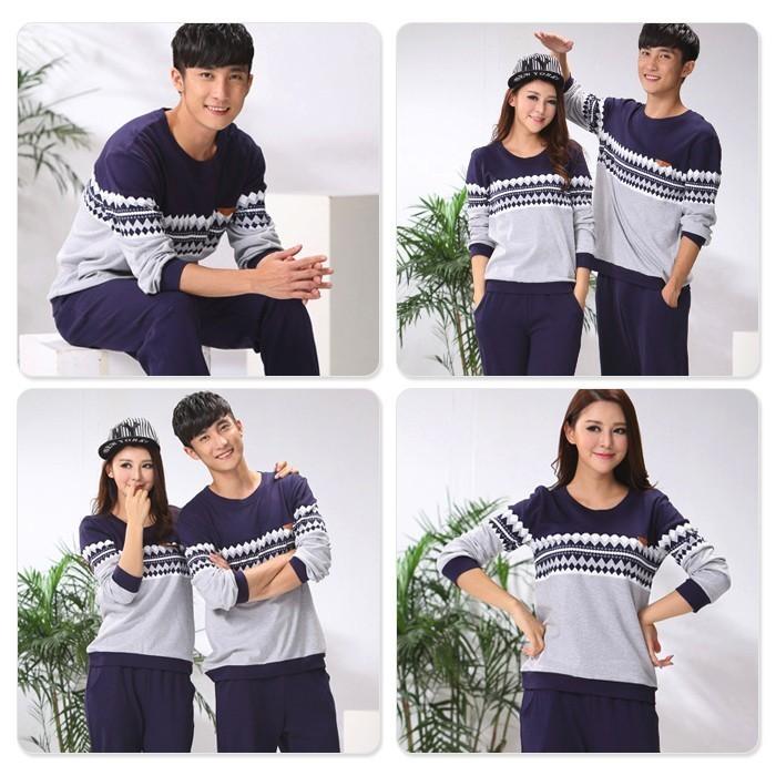 【ペア販売】セット ダイヤ柄 ペアパジャマ 部屋着 パジャマ ペアルック メンズ レディース カップル 男女 お揃い 綿 コットン ルームウェア |  | 02