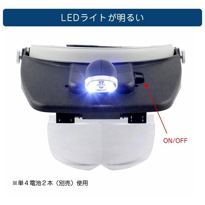 レンズ4枚付 ヘッドルーペ 2LED ヘッドライト ルーペ メガネ型 拡大鏡 精密作業 手元作業 拡大メガネ シニアグラス |  | 02