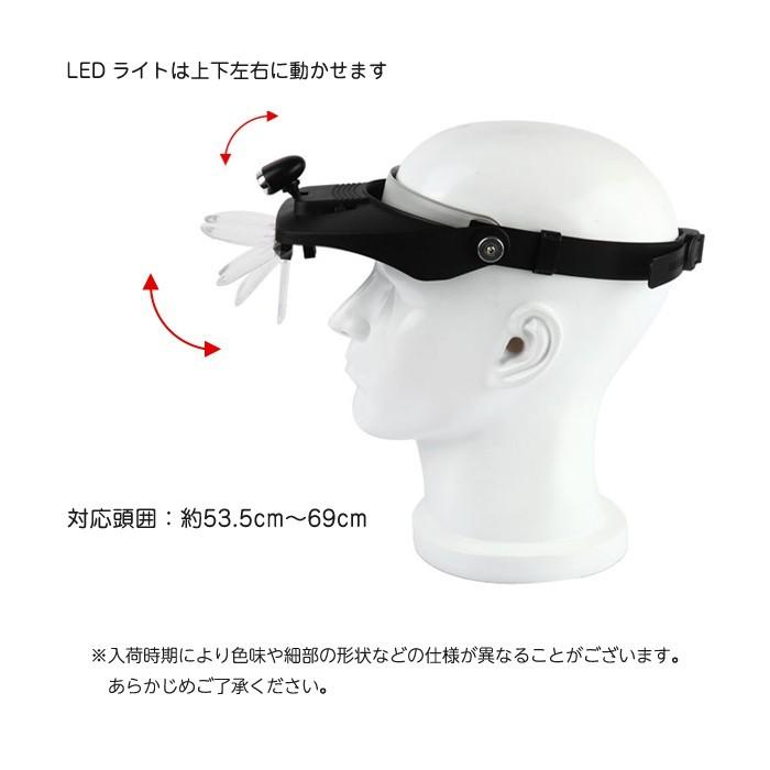 レンズ4枚付 ヘッドルーペ 2LED ヘッドライト ルーペ メガネ型 拡大鏡 精密作業 手元作業 拡大メガネ シニアグラス |  | 08
