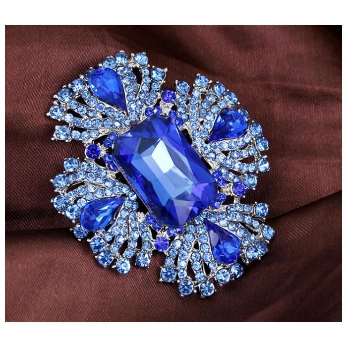ゴージャス ブルー ピン ブローチ ビジュー キラキラ ラインストーン ブローチピン ストールピン フォーマル スカーフ 留め |  | 02