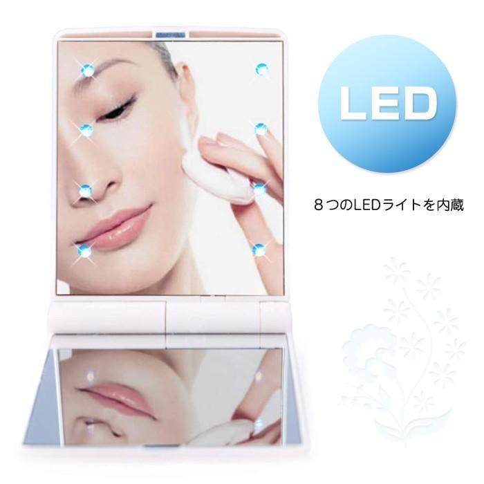 コンパクト 鏡 LED ライト付き 角度調整 女優ミラー ブライトミラー 2面鏡 卓上 メイク 化粧 スタンドミラー 携帯 |  | 01