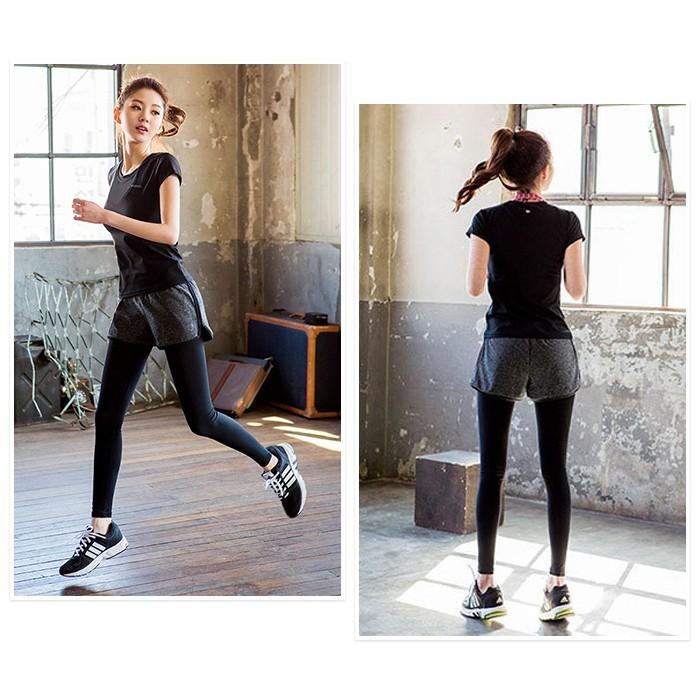 ショートパンツ 付き 一体型 ロング レギンス スパッツ スポーツ フィットネス ウォーキング ヨガ ランニング タイツ |  | 03