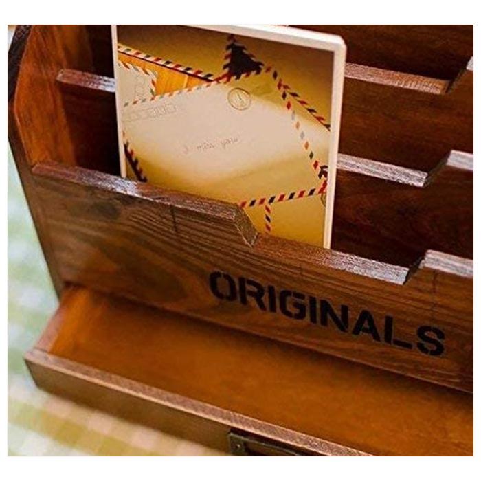 レターケース 木製 レター ラック アンティーク 封筒 葉書きラック 引出し付き マガジンラック 小物入れ レターホルダー |  | 04