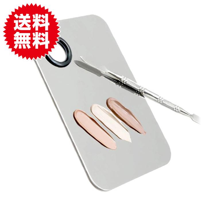 お手入れ簡単 ステンレス メイクアップ パレット カラー ブレンド ミキシング スパチュラ付 ネイル 化粧品 メイク ツール | 