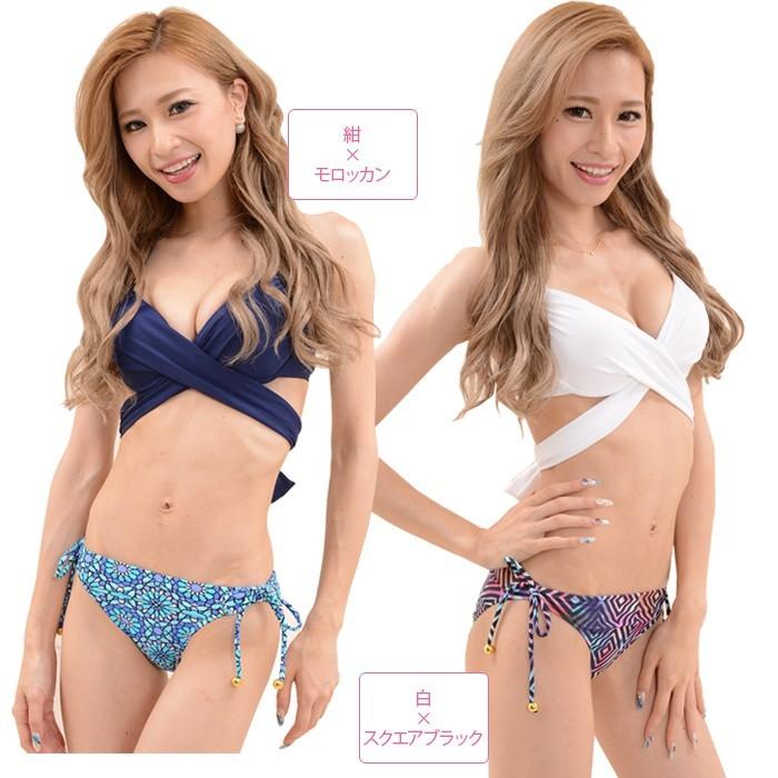 クロス水着 無地ブラ 柄パンツ セット レディース 水着 ビキニ セット クロス カシュクール 水着 体型カバー ビキニ  女性水着 タンク タンキニ S M L |  | 10