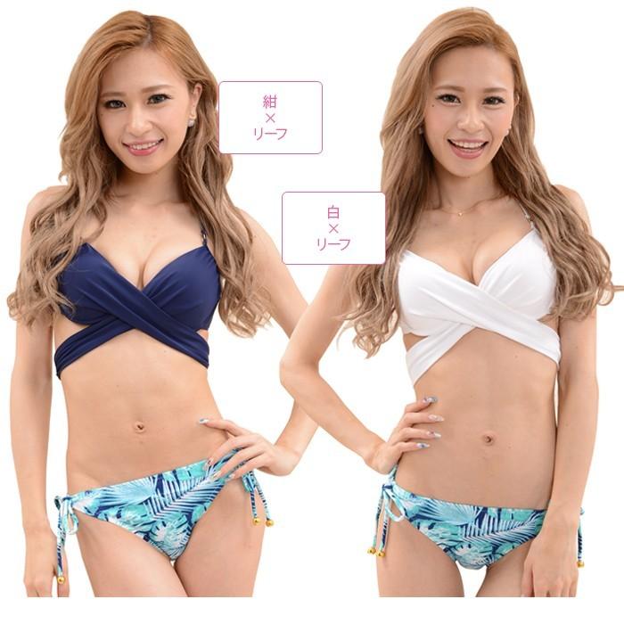 クロス水着 無地ブラ 柄パンツ セット レディース 水着 ビキニ セット クロス カシュクール 水着 体型カバー ビキニ  女性水着 タンク タンキニ S M L |  | 12