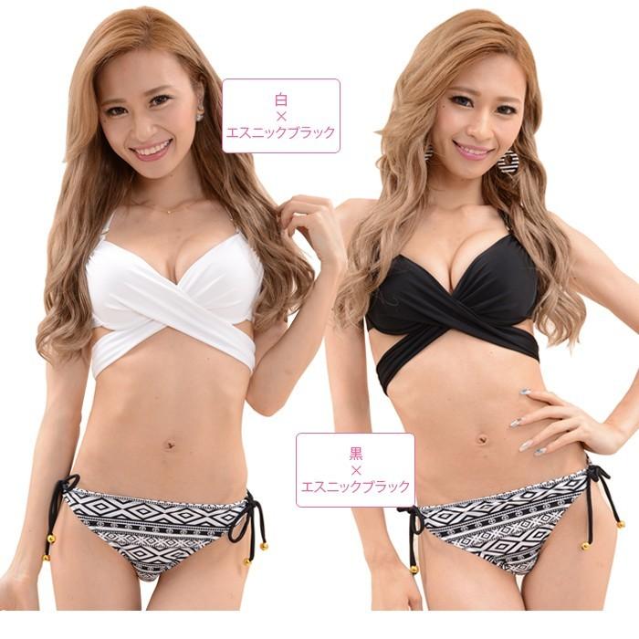 クロス水着 無地ブラ 柄パンツ セット レディース 水着 ビキニ セット クロス カシュクール 水着 体型カバー ビキニ  女性水着 タンク タンキニ S M L |  | 18