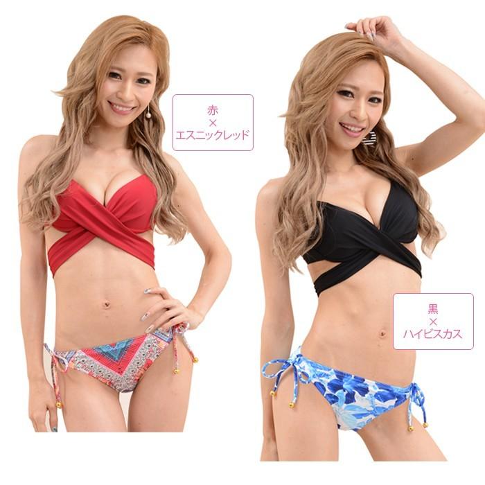 クロス水着 無地ブラ 柄パンツ セット レディース 水着 ビキニ セット クロス カシュクール 水着 体型カバー ビキニ  女性水着 タンク タンキニ S M L |  | 09