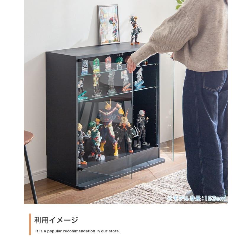 【新品】コレクションケース  2段ワイド 棚 ブラック ガラス フィギュアケース 新品】2段ワイド黒｜ガラスコレクションケース｜大人のフィギュア棚