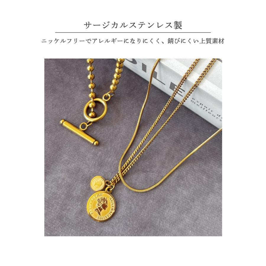 ネックレス チェーン レディース サージカルステンレス チェーンネックレス サージカルステンレスネックレス サージカル 錆びない ゴールド コイン  おしゃれ