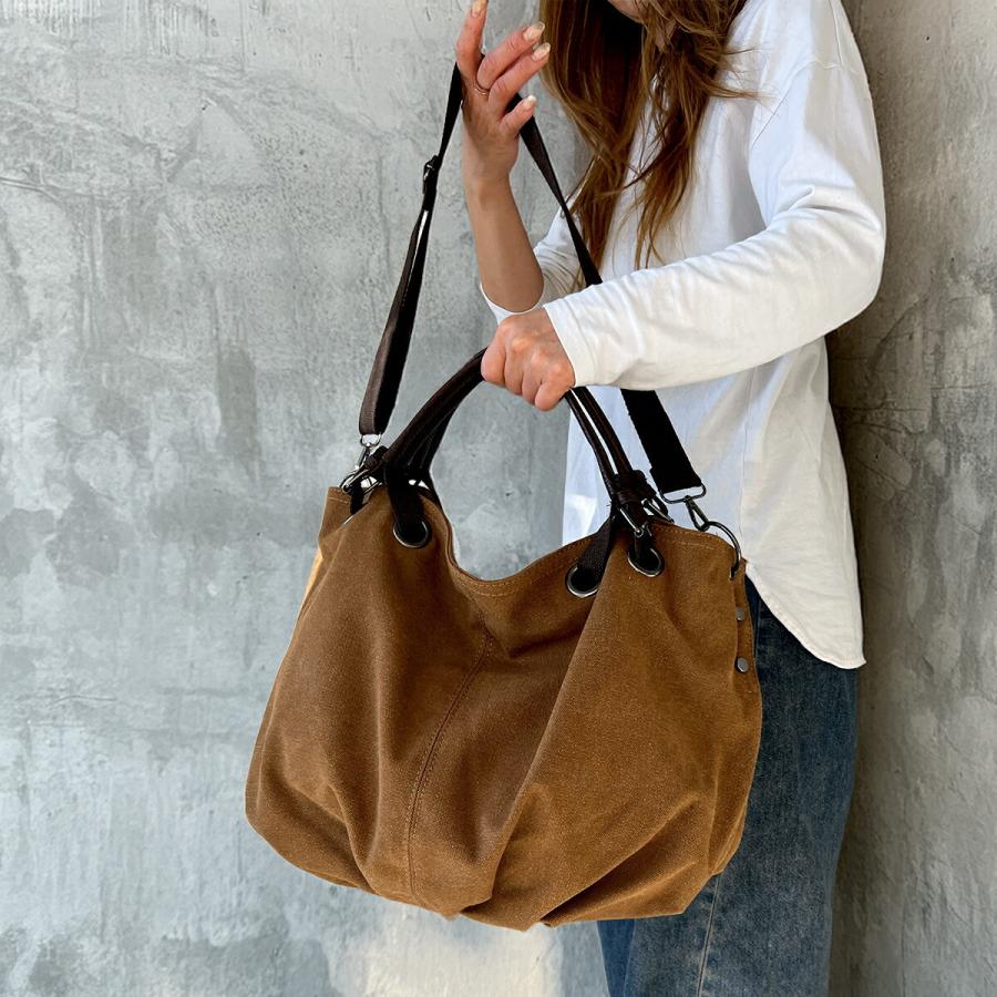 plus smile ショルダーバッグ レディース メンズ 大容量 帆布 バッグ