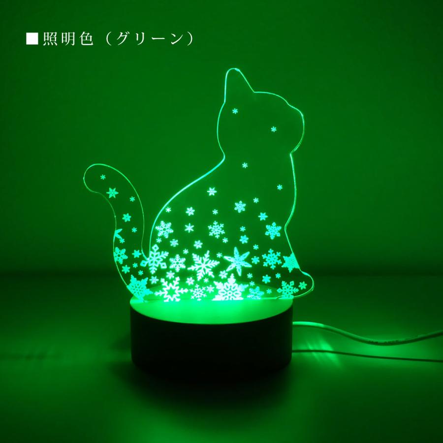 アクリルLEDライトスタンド 猫と雪の結晶 RGBカラータイプ（全7色