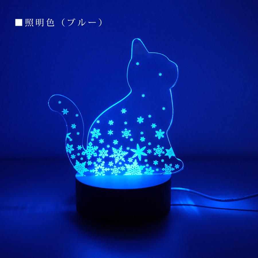 アクリルLEDライトスタンド 猫と雪の結晶 RGBカラータイプ（全7色