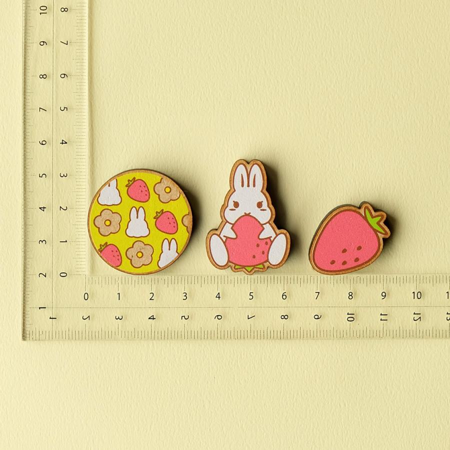 もぐもぐ♪うさちゃん 木製ブローチ カラフル 3点セット : WORKSHOP