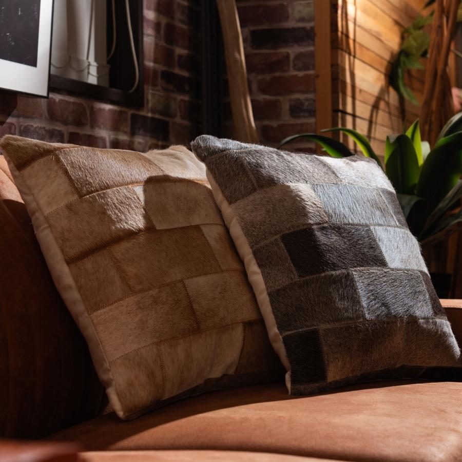 クッション 本革 ハラコ レザー 牛革 パッチワーク 正方形 45×45