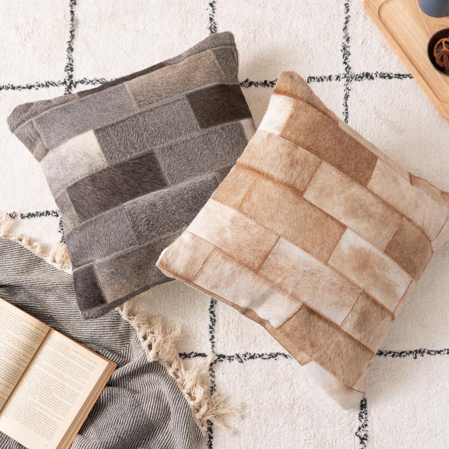 クッション 本革 ハラコ レザー 牛革 パッチワーク 正方形 45×45