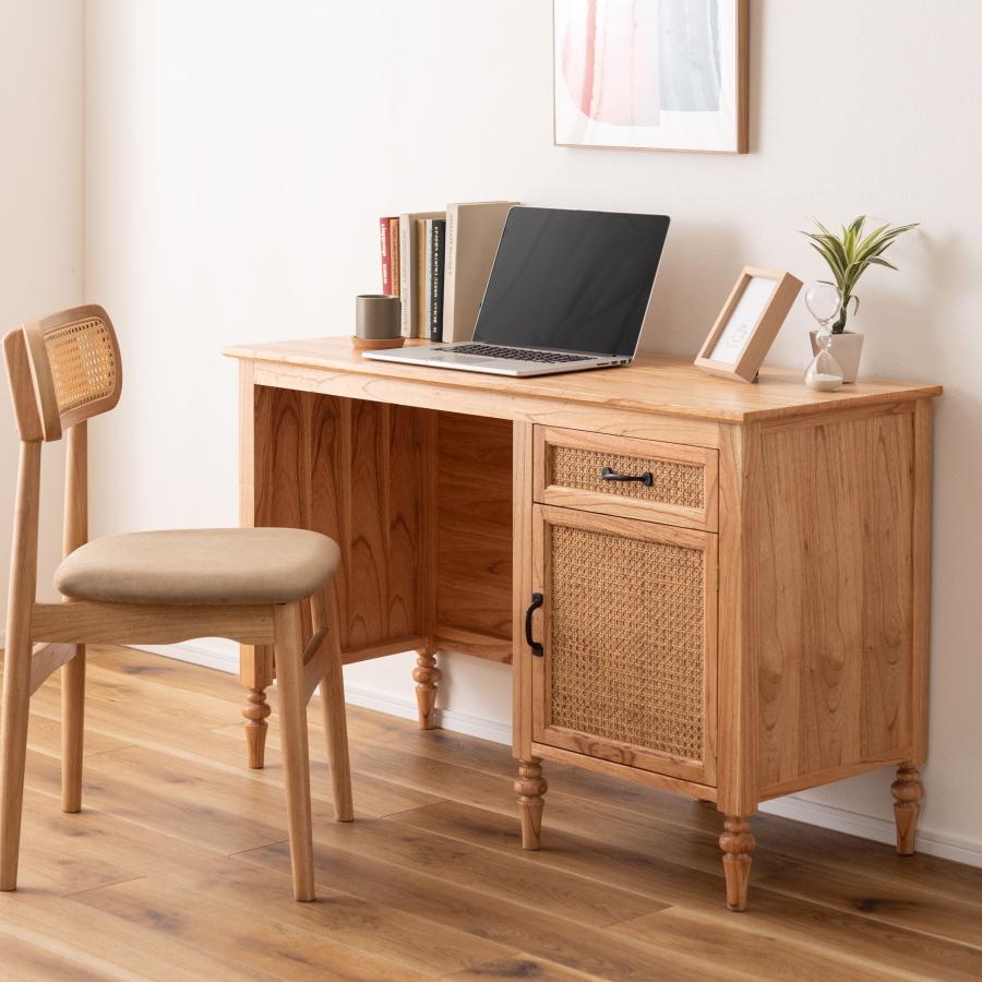 デスク 机 完成品 ミンディ材 ラタン ろくろ脚 北欧 ナチュラル