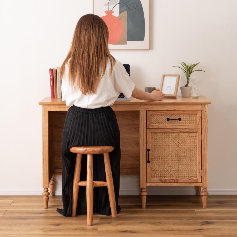 デスク 机 完成品 ミンディ材 ラタン ろくろ脚 北欧 ナチュラル