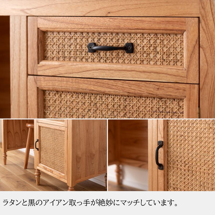 デスク 机 完成品 ミンディ材 ラタン ろくろ脚 北欧 ナチュラル