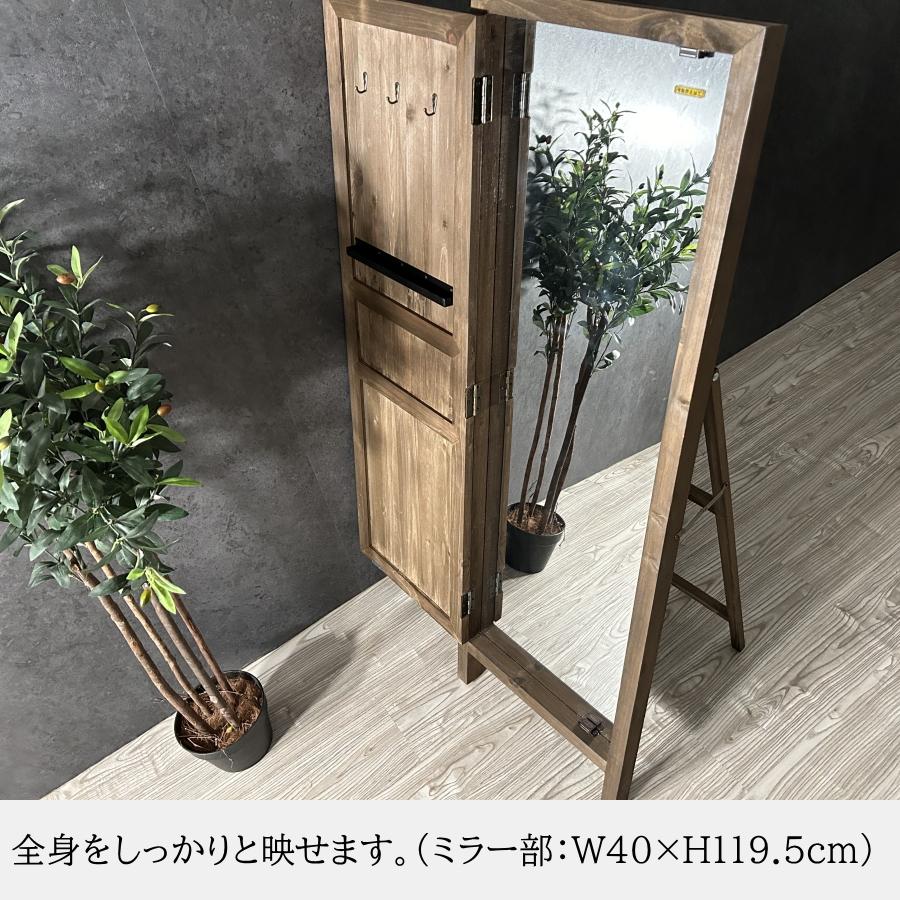 天然木 ドアミラー スタンドミラー 姿見 全身鏡 アンティーク調 楽天