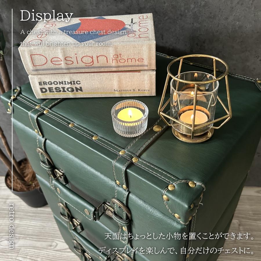 チェスト ローチェスト スリムチェスト 完成品 宝箱 トランク コンパクト 3段 収納 引き出し スリム アンティーク レトロ ビンテージ おしゃれ サイドチェスト_10