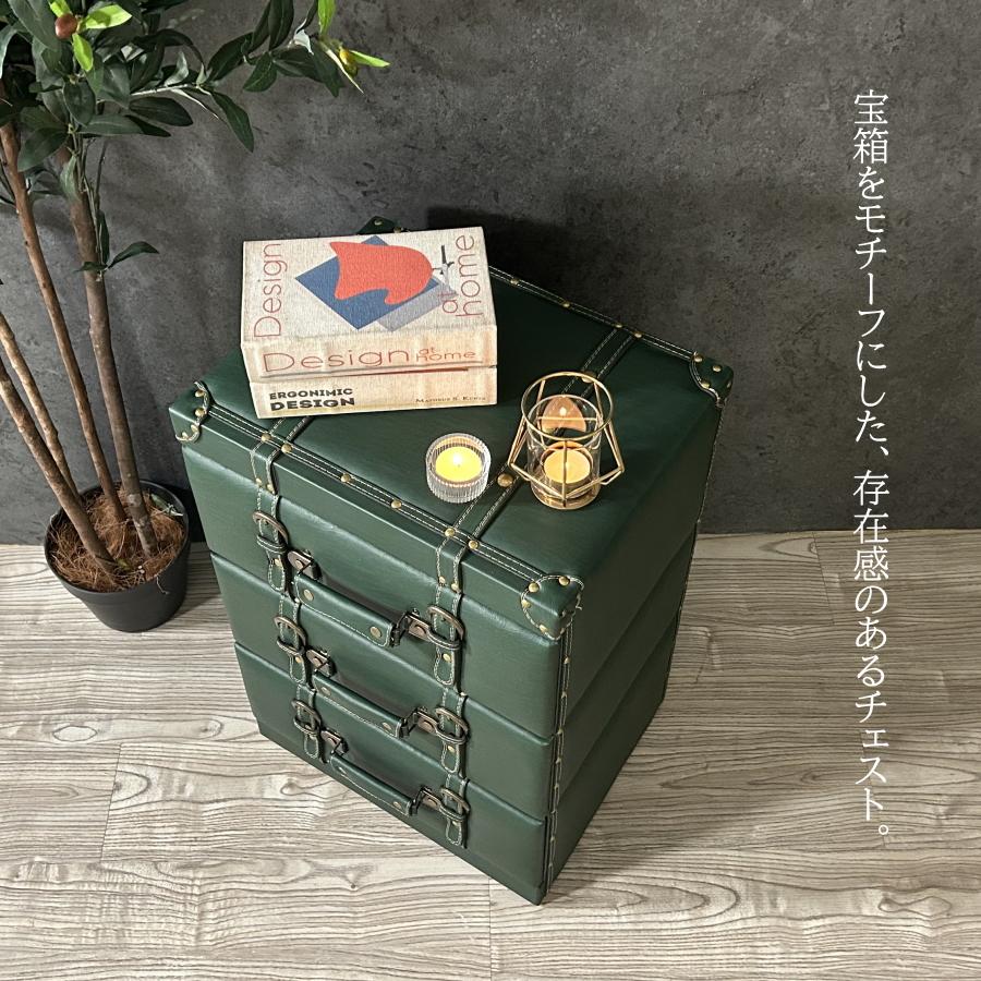 チェスト ローチェスト スリムチェスト 完成品 宝箱 トランク コンパクト 3段 収納 引き出し スリム アンティーク レトロ ビンテージ おしゃれ サイドチェスト_11