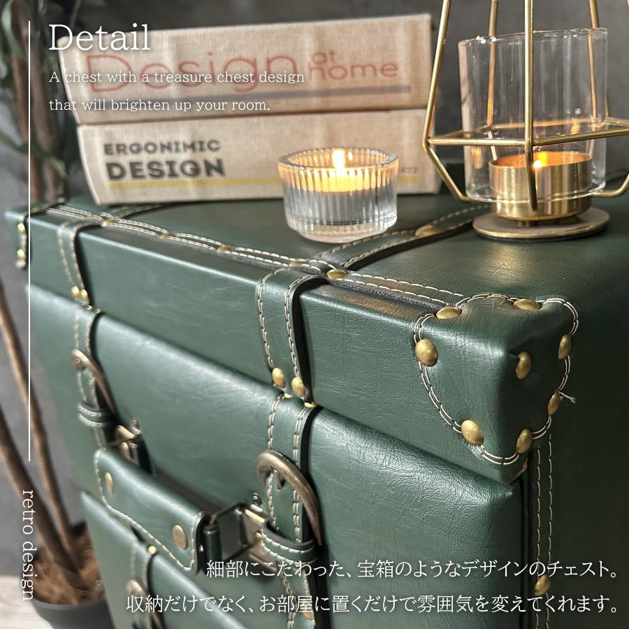 チェスト ローチェスト スリムチェスト 完成品 宝箱 トランク コンパクト 3段 収納 引き出し スリム アンティーク レトロ ビンテージ おしゃれ サイドチェスト_7