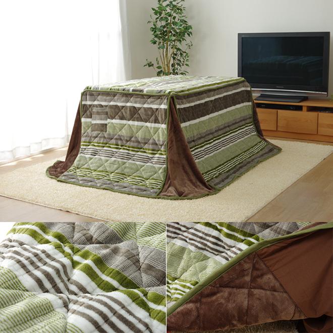 こたつ布団 長方形 ハイタイプ用 カジュアル  ストライプ柄 グリーン レッド 約235×290cm Hニードル ハイタイプ《os》_8