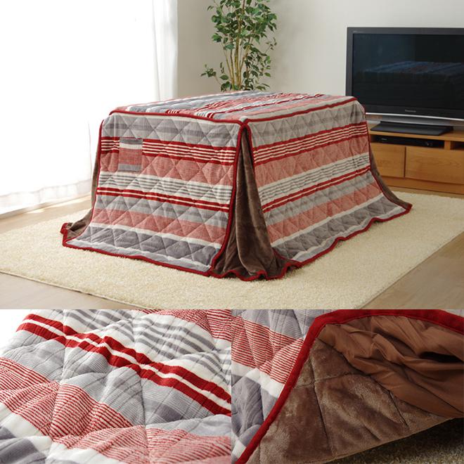 こたつ布団 長方形 ハイタイプ用 カジュアル  ストライプ柄 グリーン レッド 約235×290cm Hニードル ハイタイプ《os》_9