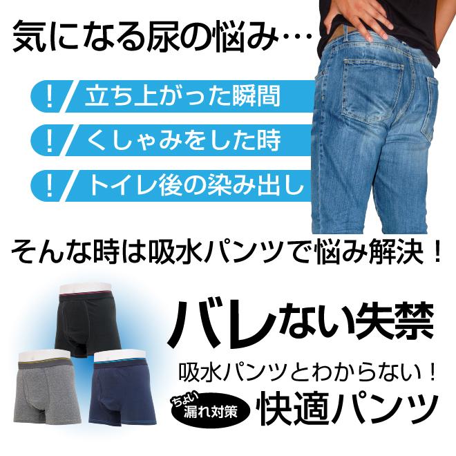 ポイント5倍 3枚組 失禁パンツ 男性用 ボクサーパンツ 吸水