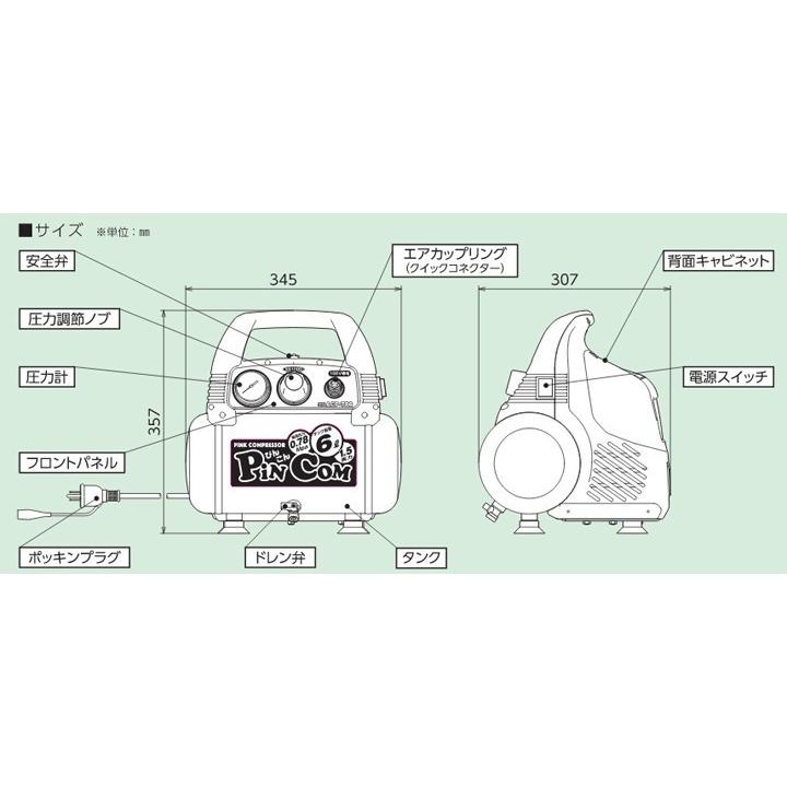 (おすすめ)日動工業 乾式(オイルレス)エアコンプレッサー PINCOM ピンコン 屋内型 100V/830W  ACP-786 | 日動工業 | 01