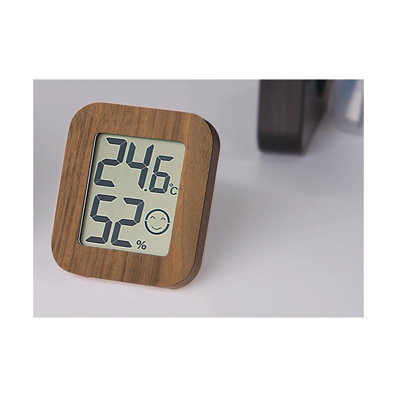 デジタル温湿度計 環境チェッカー ミニ 木製 ダークブラウン 81×70×23mm 大文字 73233 シンワ測定 | シンワ（工具） | 01