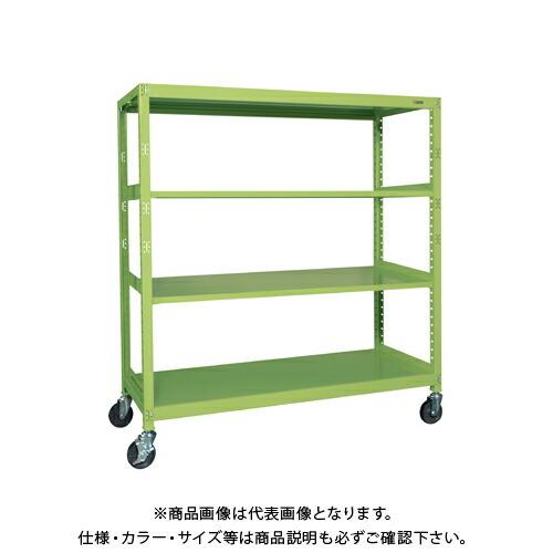 (運賃見積り)(直送品)サカエ SAKAE キャスターラックRK型(ナイロンウレタン車・4段タイプ) W1500×D450×H1320 グリーン RKCN-5424NU