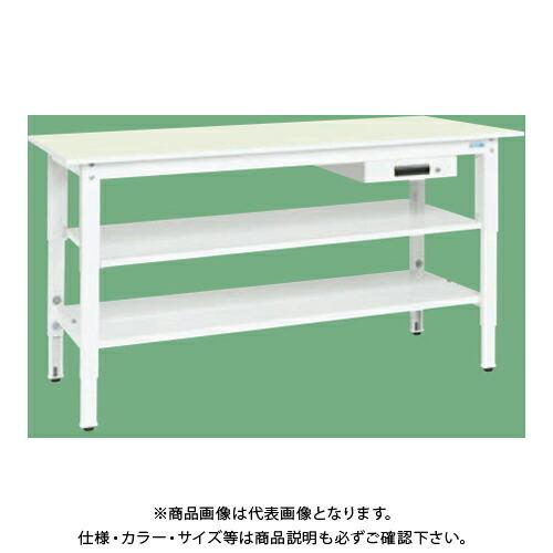 (運賃見積り)(直送品)サカエ SAKAE 軽量高さ調整作業台(抗ウイルス天板/中棚中板付) 引出1段 W1800×D900×H800〜1000 (ホワイト×グリーン) TKK8-189AVPGT2