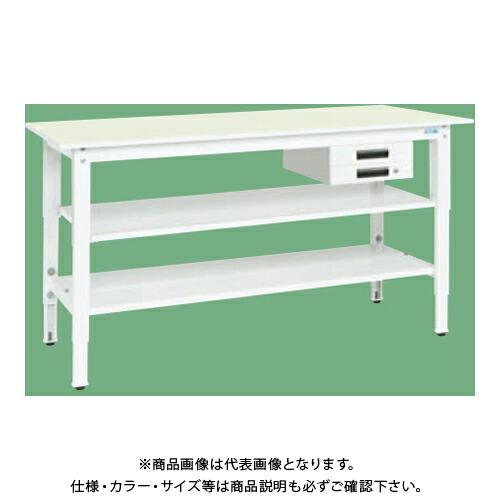 (運賃見積り)(直送品)サカエ SAKAE 軽量高さ調整作業台(抗ウイルス天板/中棚中板付) 引出2段 W1800×D750×H800〜1000 (ホワイト×グリーン) TKK8-187BVPGT2
