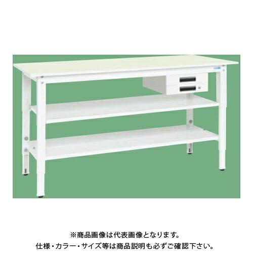 (運賃見積り)(直送品)サカエ SAKAE 軽量高さ調整作業台(抗ウイルス天板/中棚中板付) 引出2段 W1800×D750×H800〜1000 (ホワイト×グリーン) TKK8-187BVFGT2