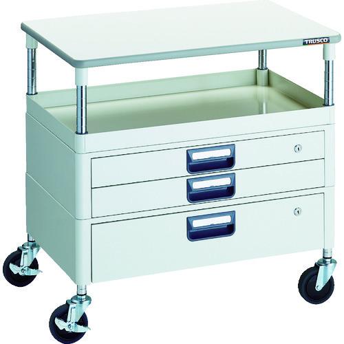 (送料別途)(直送品)TRUSCO ツールワゴン フェニックスワゴン 省音 750X500 H740 引出付 天板付 ホワイト PEW-771VXT-W