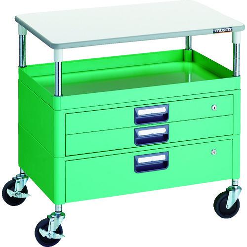 (送料別途)(直送品)TRUSCO ツールワゴン フェニックスワゴン 省音 750X500 H740 引出付 天板付 ヤンググリーン PEW-771VXT-YG