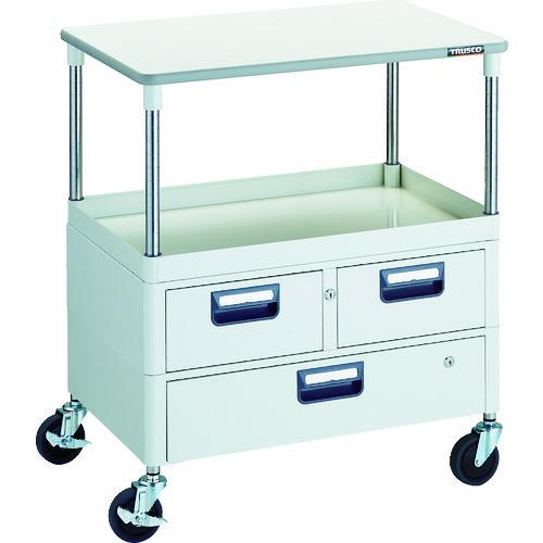 (送料別途)(直送品)TRUSCO ツールワゴン フェニックスワゴン 省音 750X500 H880 引出付 天板付 ホワイト PEW-971VWT-W