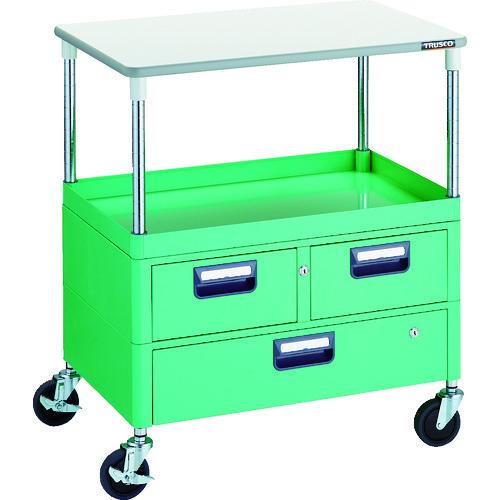 (送料別途)(直送品)TRUSCO ツールワゴン フェニックスワゴン 省音 750X500 H880 引出付 天板付 ヤンググリーン PEW-971VWT-YG