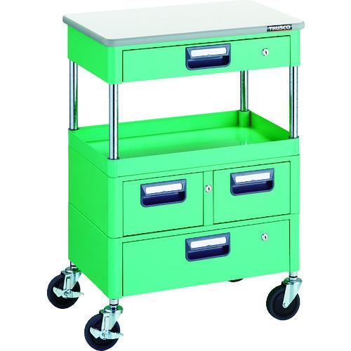 (送料別途)(直送品)TRUSCO ツールワゴン フェニックスワゴン 省音 600X400 H880 引出付 天板付 ヤンググリーン PEW-961VWZT-YG